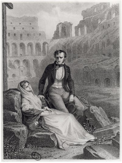 François René (1768-1848) vizconde de Chateaubriand y Pauline de Beaumont en las ruinas del Coliseo, ilustración de 